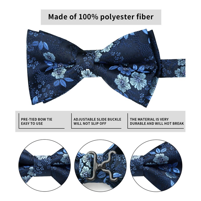 HISDERN Pre-Tie Solid Paisley Bow Tie Pocket Sqaure Men's Bowties