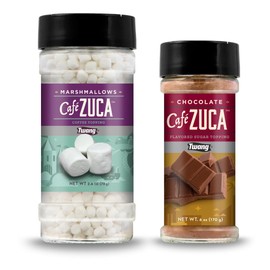 Café Zuca Hot Chocolate Topping Duo - Gourmet Chocolate Flavored Sugar (6oz) & Mini Marshmallows (2.6 oz Jar) - Premium Barista-Style Set for Coffee, Cocoa, Lattes & Desserts