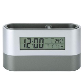 Tiiyee Pen Holder for Desk, Multi Functional LCD Digital Alarm Clock with Perpetual Calendar Temperature Display Timer Desktop Storage Organizer Office Student Adult Desk Pencil Container
