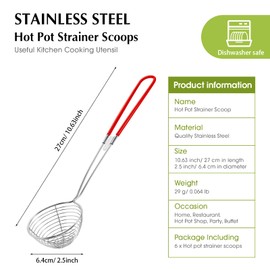 Hot Pot Strainer Scoops, Stainless Steel Hot Pot Strainer Spoons 2.5 inch Mini Mesh Skimmer Spoon Asian Strainer Ladle with Handle for Home (Red,6 Pieces)