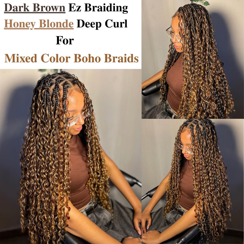 Boho Braiding Hair Pre stretched Brown Boho Curly Deep Wave