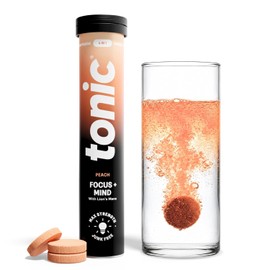 Tonic Health Focus + Mind Tablets - Lion’s Mane, L-Tyrosine and B3, Rhodiola Rosea for Mental Clarity, No Sugar Effervescent Tablets (20 Count (Pack of 1), Peach)