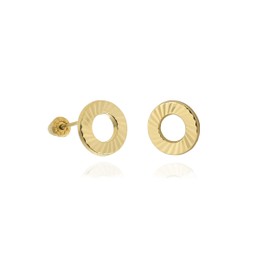Hoberta Real 10k Yellow Gold Diamond Cut Circle Stud Earrings with Screw back for Women Men for Sensitive ears Small & Minimalist Dot Studs Jewelry for Gifts(8mm)