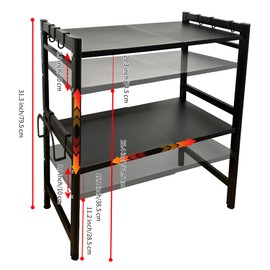 ifory 3-Tier Microwave Oven Rack, 15.7~23.6" Expandable Microwave Stand, Countertop Utensils Tableware Storage, Heavy Duty Carbon Steel Kitchen Organizer Shelf w/6 Hooks and Cutting Board Holder