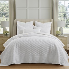 Levtex Home - Ballou - King Bedspread and Two King Shams - Bordered - Bright White - Bedspread (122x106in.) and Shams (20x36in.) - Cotton