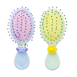 2 PACK Mini Hair Brush, Small Oval Detangler Travel Brushes with Sun and Star Hair Ties Cute Hair Comb for Girls