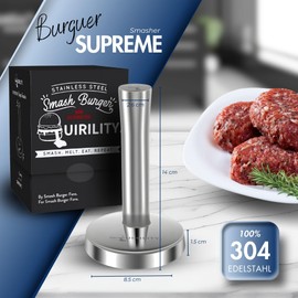 QUIRILITY Smash burger press, stainless steel, meat tenderiser, dishwasher safe, schnitzel tenderiser for smash burgers, meat hammer and burger smasher, professional, plating iron