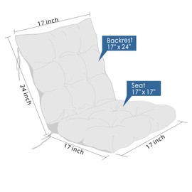 Algudbilt Rocking Chair Cushions Comfortable Tufted Seat Cushion Pads Non-Skid Backed Set of Backrest Cushion and Seat Bottom for Porch Rocker Adirondack Chair (Navy, Backrest-24X17,Bottom-17x17)