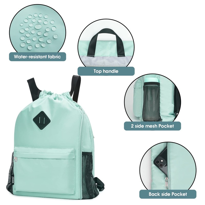 WANDF Drawstring Backpack Sports Gym Bag with Shoes Compartment, Water-Resistant