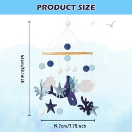 GOMETY Mobile Baby Wind Chime with Wood, Felt and Stars for Baby Cot, Hanging Mobile for Girls and Boys, Newborn Gift, Bed Bell, Baby Wind Chime, Blue Whale, Blue Ocean, Coral Shell
