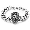 COOLSTEELANDBEYOND Men's Stainless Steel Lion Head Bracelet with Skull, Heavy