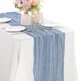 Dusty Blue 10FT Cheesecloth Table Runner Boho Gauze Fabric Table Runner Rustic Sheer Runner for Wedding Bridal Baby Shower Birthday Party Boho Table Decor（1 Pack Dusty Blue）