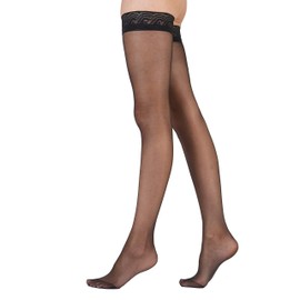 Pretty Polly Women's Nylons-10D Gloss Lace Top Hold Ups Tights, 10 DEN, Black, Medium (Size:Medium/Large)