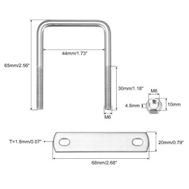 uxcell Square U-Bolts, 2 Sets 44mm(1.73") Inner Width 65mm Length M6 304 Stainless Steel U Clamp Bolt with Nuts and Plates, for Boat Trailer