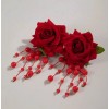 Boutique Flamenco Red Rose & Bead Flower Earrings Zara Huge