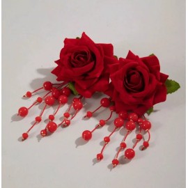 Boutique Flamenco Red Rose & Bead Flower Earrings Zara Huge Statement Spanish Garden NEW