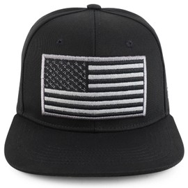 Trendy Apparel Shop Oversized USA Flag Embroidered Structured Flatbill Snapback Cap - Black Black