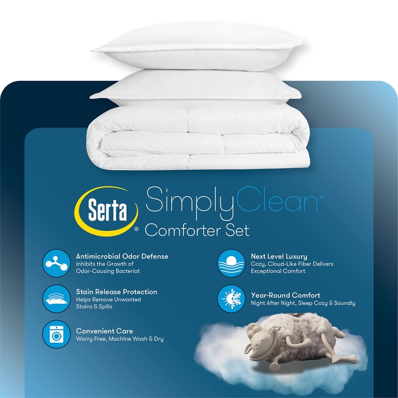 SERTA Simply Clean Ultra Soft Hypoallergenic Solid 3 Piece Comforter