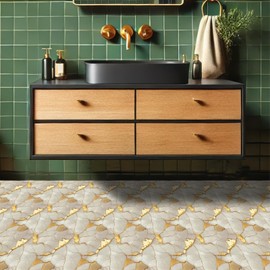 HOMETITUTE 10PCS 12x12 Inch Iridescent Glass Look Peel and Stick Floor Tiles Removable Self Adhesive Vinyl Flooring Stickers for Bathroom Kitchen Laundry Room Decor