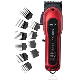 Supreme Trimmer Pro Clipper All Metal w/Fade Blade | 300 Min Run Time Professional Clipper Set, Cordless Beard Trimmer | STC5030 Red