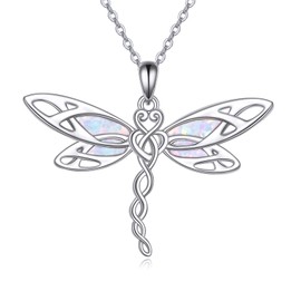 VONALA Dragonfly Necklaces 925 Sterling Silver Opal Dragonfly Jewelry Pendant Necklaces Gifts for Women Nature Lover