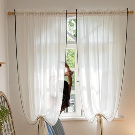 Aljctns White Sheer Curtains with Black Trim 2 Panels Non-See-Through Semi Sheer Curtain 52" W x 54" L Light Filtering Window Curtains Drapes for Living Room Bedroom Office