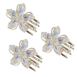 Mobestech Set of 3 Small Flower Claw Clips Hair Clasp Ornament Crystal Design for Women