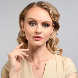 Namana Arabesque Gold Pendant Necklace. Gold Necklaces for Women set with Cubic Zirconia Gemstones on Intricate Filigree Details. Gold Necklace for Women with Gift Box