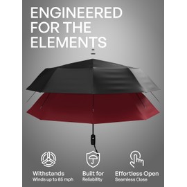 Windproof Travel Umbrella - Compact & Withstands Winds up to 85MPH, Strongest Premium Auto Folding Umbrella for Rain and Sun - Durable, Light & Portable for Women & Men, Fits Backpack & Cars