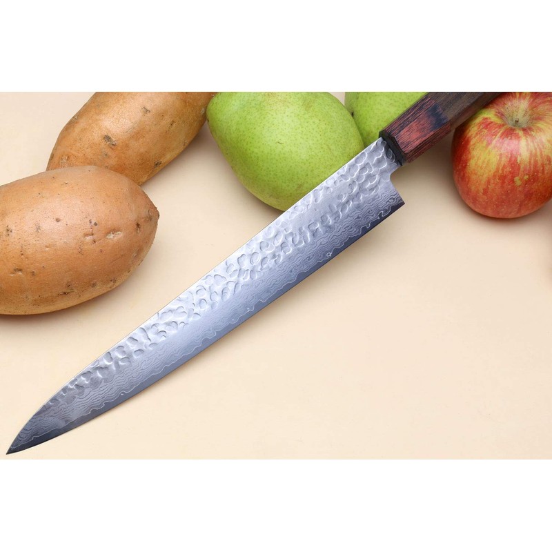 Yoshihiro VG-10 46 Layers Hammered Damascus Sujihiki Japanese Slicer Knife
