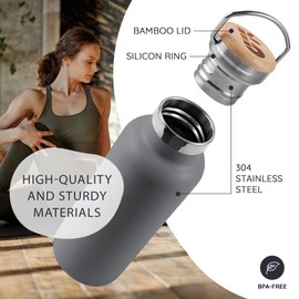 Bambaw Insulated Water Bottle 1l, Grey Water Bottle, Stainless Steel Water Bottle, Leakproof Water Bottle, 1 Litre Water Bottle, 1l Water Bottle, Thermos Water Bottle, Metal Water Bottle – Stormy Grey