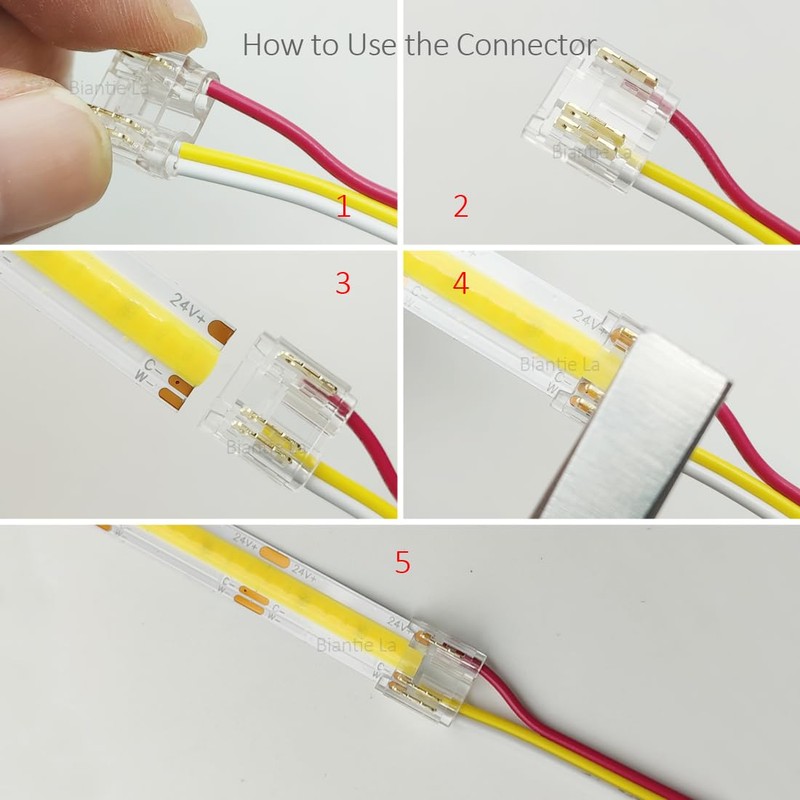 Biantie La 3-Pin 10mm COB LED Strip Connector Kit for