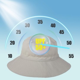 Sombrero de sol ajustable para bebé, playa, natación, UPF 50+, protección para niños, transpirable, de ala ancha, Caqui, 3-7 Años