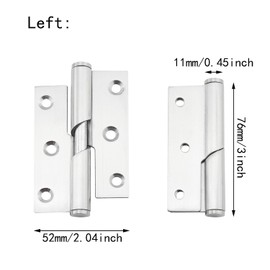 ITROLLE 2PCS 3 inches Stainless Steel Rising Butt Handed Lift Off Door Hinge (Left)