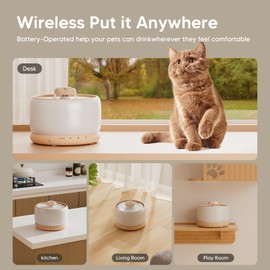 WOPET Wireless Cat Water Fountain, 3L/101oz Stylish Ceramic Pet Water Fountain, 5000 mAh Battery Operated Cat Fountain for Cats & Dogs, Ultra-Quiet, Easy to Clean and Assemble White Orange