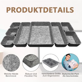 Lohofrnny Drawer Organiser, Felt Organiser, 8-Piece Storage Aid for Drawers, Office Drawers Organiser, Living Room Container for Organiser System (Dark Grey, Pack of 8)