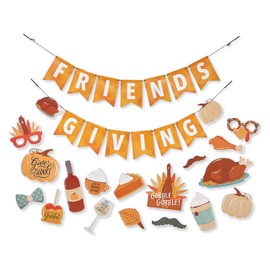 American Greetings 19-Pieces Photo Booth Props and Banner, Friendsgiving Party Supplies