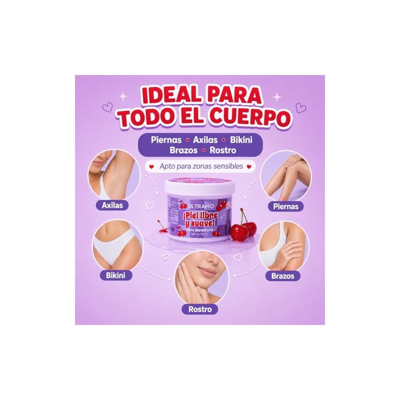 ULTRAMO Cera Depilatoria Suave | Depilacion Sin Dolor（Cereza）