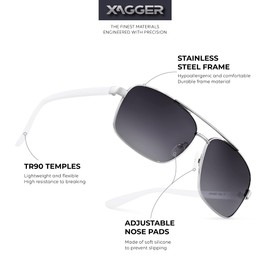 Xagger Polarized Brow Bar Square Aviator Sunglasses for Men Retro Pilot Military Metal Driving Fishing Golf Shades UV400