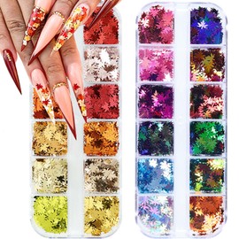 2 Box Maple Leaf Nail Glitter Fall Leaf Nail Art Glitter Holographic Glitter Design Autumn Nail Charms Maple Leaves Nail Supplies Confetti Nail Sequins for Women DIY Thanksgiving Decorations