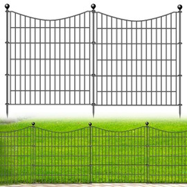 5 Panels No Dig Dog Fence Outdoor for Yard, 32 in(H) X 12 ft(L) Decorative Garden Fence Animal Barrier for Dogs, Rustproof Metal Wire Garden Edging Fence and Borders, Temporary Fencing Stakes
