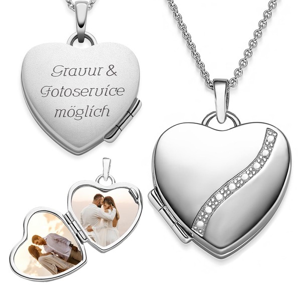 Amoonic Women's Heart Locket Treasure 925 Silver for Opening, Chain