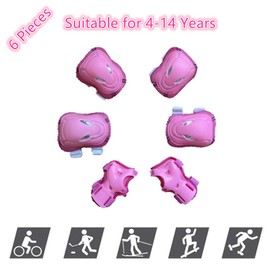Protective Knee Pads Set 6 Pack Protective Gear Set with Knee Wrist Elbow Safety Pad kit for Kid Children Teenager Skating, Cycling, Skateboard, Rollerblading, Scooter, BMX (Pink)