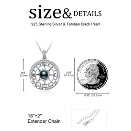 HXLWQYV Black Pearl Compass Necklace with 925 Sterling Silver Tahitian Freshwater Cultured i d be lost without you Jewelry Inlaid Zircon Birthday Present Gifts for Women Mother Wife