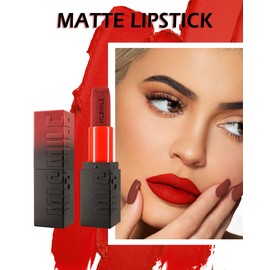 Matte Lipstick Bright Red, Nude Matte Lipstick Long-Lasting Lip Makeup Waterproof Smudge Proof for Women,Silky Velvet Moisturizing Lip Stick High Impact Lip Color Lip Gloss Balm Gift for Girls-03