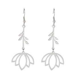 TEAMER Stainless Steel Lotus Flower Dangle Earrings Bohemian Drop Earring Unique Geometric Jewelry for Women (Lotus 1-Steel Color)
