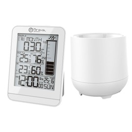Design Wireless Weather Station with Rain Gauge Date Display LCD Display Temperature Display Hygrometer Indoor and Outdoor Temperature (White)