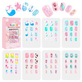YINYUE Nail Tips 84 Pieces 7 Days Cute Design Nail Tips for Kids Fake Nail Set Manicure DIY