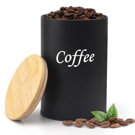 Airtight Coffee Canister 500 g, 500 ml Coffee Bean Container, Airtight Coffee Container for Coffee Beans Storage, Coffee Tin for Coffee with Lid Made of Wood in Matt Black