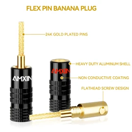 AMXINWANG Flex Pin Banana Plugs for Spring Loaded Speaker Terminals, 4 Pairs / 8 Pieces Gold Plated Plugs for Speaker Wire, Wall Plate, Home Theater, Audio/Video Receiver, and Sound Systems